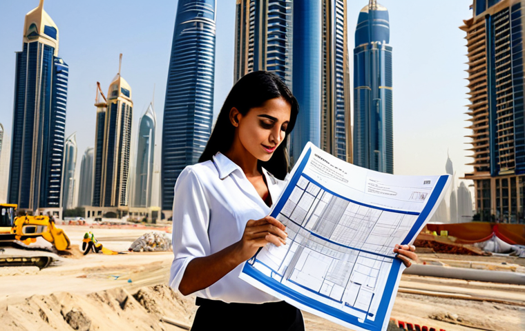 **

"A professional female architect, fully clothed in a modest business casual outfit, reviewing blueprints on a construction site in Dubai, with modern skyscrapers in the background, appropriate attire, safe for work, perfect anatomy, correct proportions, natural pose, professional photography, high quality, family-friendly."

**