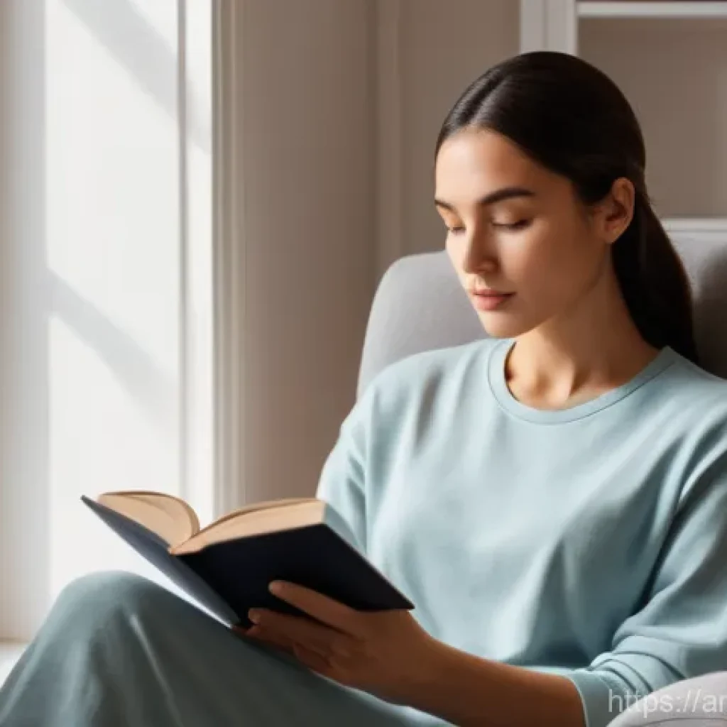 로우테크 라이프 실천 사례 연구 - A serene and focused individual, an adult in their late 20s to early 30s, is comfortably seated in a...