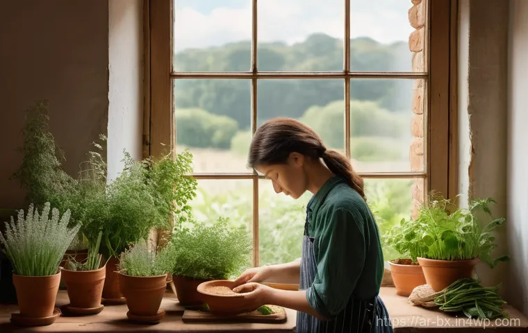 로우테크 라이프에서의 생태계 보호 방법 - **Prompt:** "A serene, sun-drenched domestic scene showcasing the joy of low-tech living. A person, ...