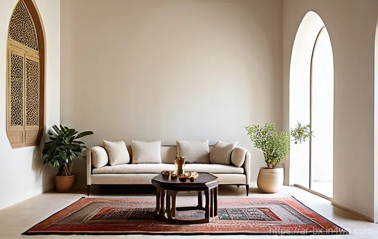 로우테크 라이프와 최소주의의 관계 - **Minimalist Arab Living Room with Natural Light:**
    "A serene and elegantly minimalist living ro...