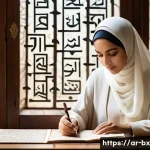 Home 15 로우테크 라이프를 위한 취미 활동 아이디어 - A serene and focused young woman in her late 20s, dressed in a modest, elegant light beige abaya and...